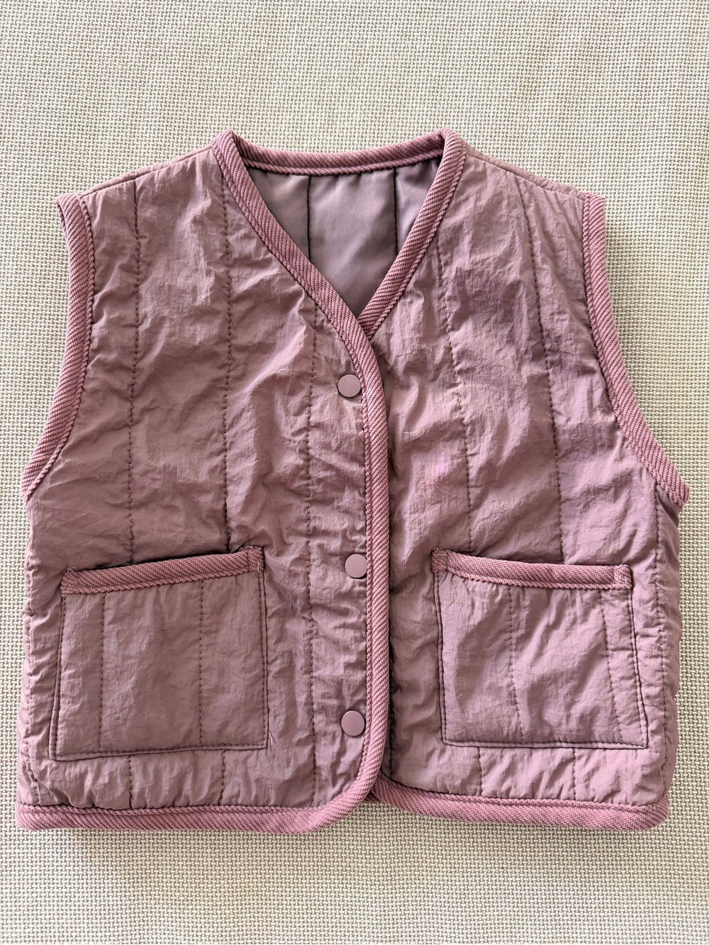 Kids Quilted Mauve Button-Front Vest